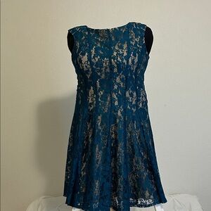 Danny & Nicole Teal and Black Lace Mini Dress